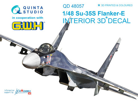 Quinta Studio QD48057 - Su-35S  3D-Printed &amp; coloured Interior on decal paper  (for GWH kit) - 1:48