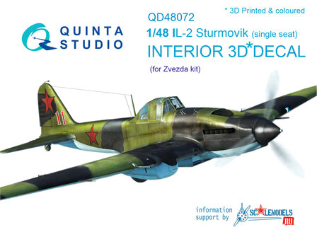 Quinta Studio QD48072 - Il-2  3D-Printed &amp; coloured Interior on decal paper  (for Zvezda kit) - 1:48