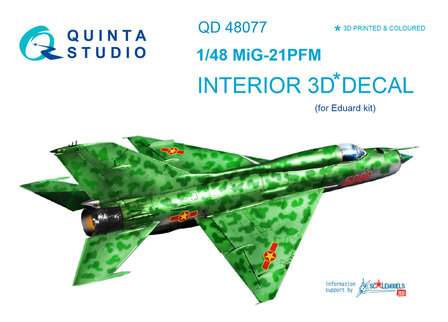 Quinta Studio QD48077 - MiG-21PFM (Emerald color panels)  3D-Printed &amp; coloured Interior on decal paper  (for Eduard kit) - 1:48