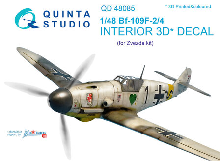 Quinta Studio QD48085 - Bf 109F-2/4  3D-Printed &amp; coloured Interior on decal paper  (for Zvezda kit) - 1:48