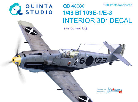 Quinta Studio QD48086 - Bf 109E-1/E-3  3D-Printed &amp; coloured Interior on decal paper  (for Eduard kit) - 1:48