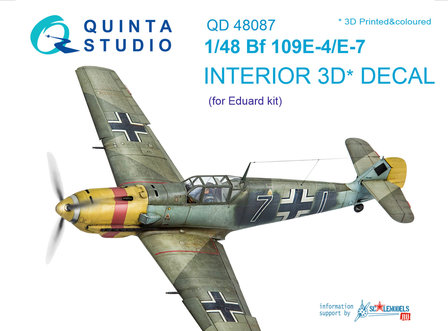 Quinta Studio QD48087 - Bf 109E-4/E-7  3D-Printed &amp; coloured Interior on decal paper  (for Eduard kit) - 1:48