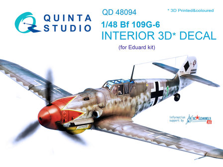 Quinta Studio QD48094 - Bf 109G-6 3D-Printed &amp; coloured Interior on decal paper (for Eduard  kit) - 1:48