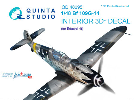 Quinta Studio QD48095 - Bf 109G-14 3D-Printed &amp; coloured Interior on decal paper (for Eduard  kit) - 1:48