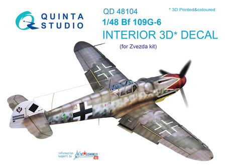 Quinta Studio QD48104 - Bf 109G-6 3D-Printed &amp; coloured Interior on decal paper (for Zvezda  kit) - 1:48