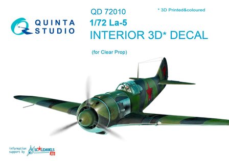 Quinta Studio QD72010 - La-5  3D-Printed &amp; coloured Interior on decal paper  (for ClearProp kit) - 1:72