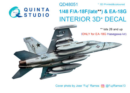 Quinta Studio QD48051 - F/A-18F late / EA-18G 3D-Printed &amp; coloured Interior on decal paper (for Hasegawa kit) - 1:48