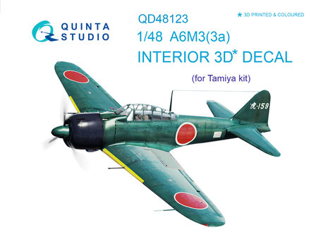 Quinta Studio QD48123 - A6M3 3D-Printed &amp; coloured Interior on decal paper (for Tamiya kit) - 1:48