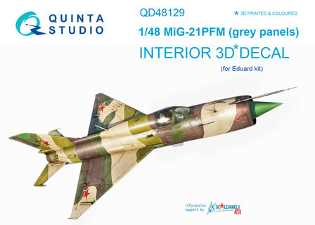 Quinta Studio QD48129 - MiG-21PFM  (grey color panels) 3D-Printed &amp; coloured Interior on decal paper (for Eduard  kit) - 1:48