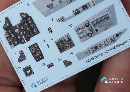 Quinta Studio QD48129 - MiG-21PFM  (grey color panels) 3D-Printed &amp; coloured Interior on decal paper (for Eduard  kit) - 1:48