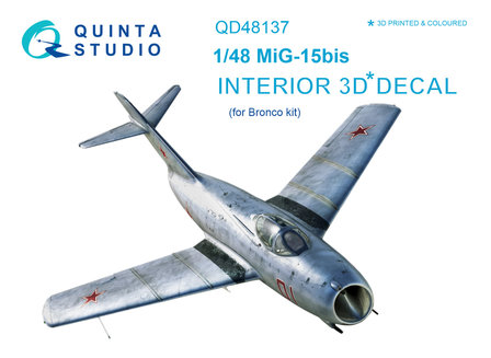 Quinta Studio QD48137 - MiG-15 bis 3D-Printed &amp; coloured Interior on decal paper (for Bronco kit) - 1:48