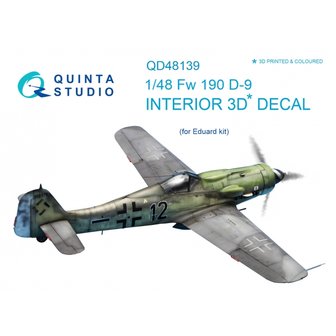 Quinta Studio QD48139 - FW 190D-9 3D-Printed &amp; coloured Interior on decal paper (for Eduard  kit) - 1:48