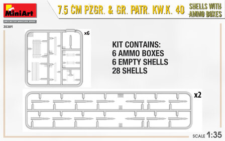 MiniArt 35381 - 7.5 CM PZGR. &amp; GR. PATR. KW.K. 40 SHELLS With Ammo Boxes - 1:35