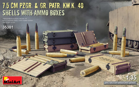 MiniArt 35381 - 7.5 CM PZGR. &amp; GR. PATR. KW.K. 40 SHELLS With Ammo Boxes - 1:35