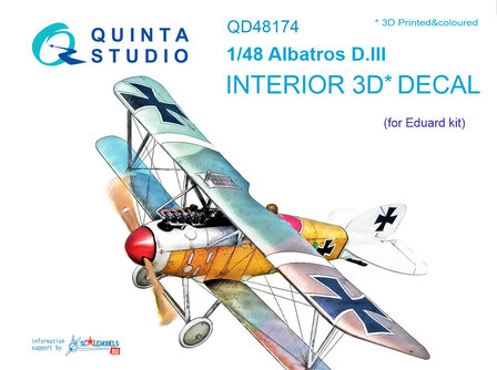 Quinta Studio QD48174 - Albatros D.III 3D-Printed &amp; coloured Interior on decal paper (for Eduard kit) - 1:48