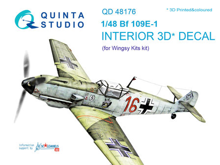 Quinta Studio QD48176 - Bf 109E-1 3D-Printed &amp; coloured Interior on decal paper (for Wingsy kits kit) - 1:48