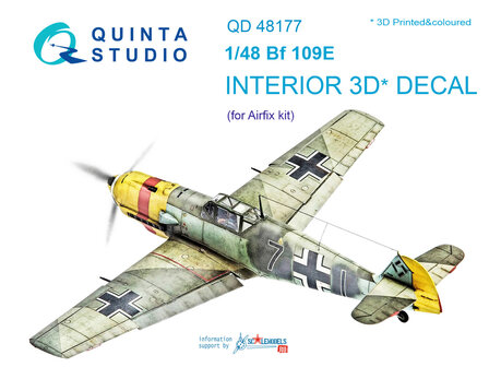 Quinta Studio QD48177 - Bf 109E 3D-Printed &amp; coloured Interior on decal paper (for Airfix kit) - 1:48