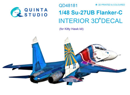 Quinta Studio QD48181 - Su-27UB 3D-Printed &amp; coloured Interior on decal paper (for KittyHawk kit) - 1:48