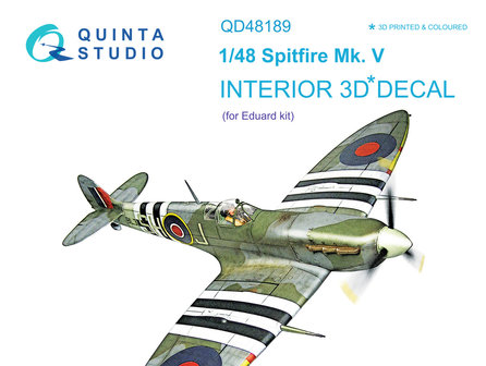 Quinta Studio QD48189 - Spitfire Mk.V 3D-Printed &amp; coloured Interior on decal paper (for Eduard kit) - 1:48