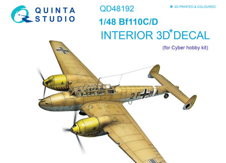 Quinta Studio QD48192 - Bf 110C/D 3D-Printed &amp; coloured Interior on decal paper (for Cyber-hobby kit) - 1:48