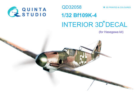 Quinta Studio QD32058 - Bf 109K-4 3D-Printed &amp; coloured Interior on decal paper (for Hasegawa kit) - 1:32