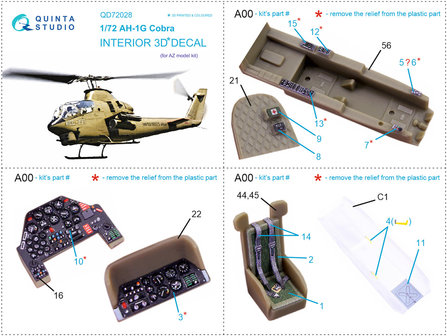 Quinta Studio QD72028 - AH-1G 3D-Printed &amp; coloured Interior on decal paper (AZ models) - 1:72