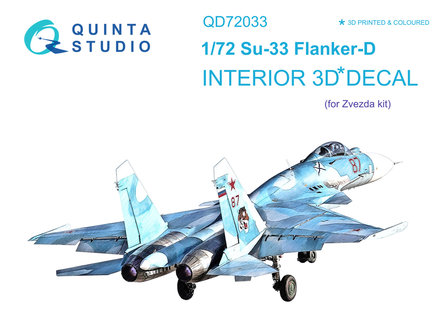 Quinta Studio QD72033 - Su-33 3D-Printed &amp; coloured Interior on decal paper (Zvezda) - 1:72