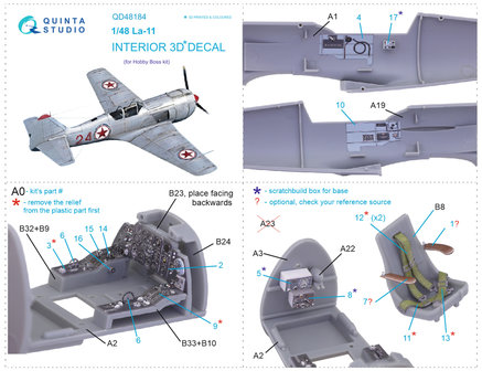 Quinta Studio QD48184 - La-11 3D-Printed &amp; coloured Interior on decal paper (for HobbyBoss kit) - 1:48