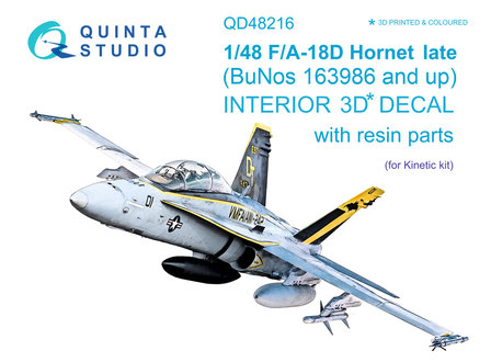 Quinta Studio QD48216 - F/A-18D Late 3D-Printed &amp; coloured Interior on decal paper with resin parts (for Kinetic kit) - 1:48