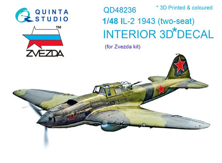 Quinta Studio QD48236 - IL-2 1943 (two-seat) 3D-Printed &amp; coloured Interior on decal paper (for Zvezda kit) - 1:48 