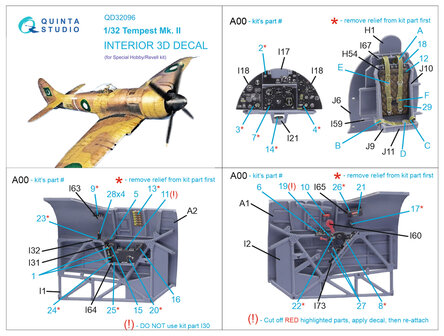 Quinta Studio QD32096 - Tempest Mk.II 3D-Printed &amp; coloured Interior on decal paper (for Special Hobby/Revell kit) - 1:32