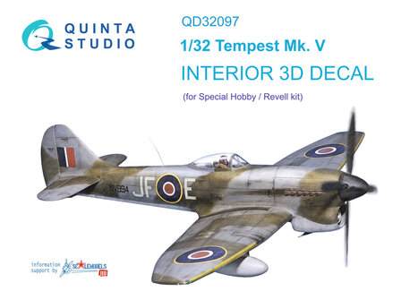 Quinta Studio QD32097 - Tempest Mk.V 3D-Printed &amp; coloured Interior on decal paper (for Special Hobby/Revell kit) - 1:32