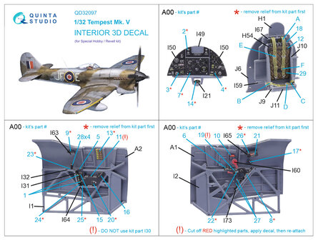 Quinta Studio QD32097 - Tempest Mk.V 3D-Printed &amp; coloured Interior on decal paper (for Special Hobby/Revell kit) - 1:32