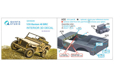 Quinta Studio QD35046 - Bantam 40 BRC 3D-Printed &amp; coloured Interior on decal paper (for Mini Art kit) - 1:35