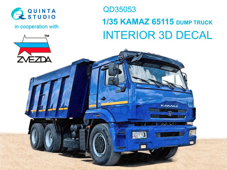 Quinta Studio QD35053 - KAMAZ 65115 Dump truck 3D-Printed &amp; coloured Interior on decal paper (for Zvezda kit) - 1:35