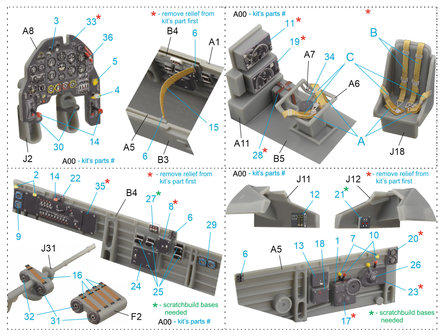 Quinta Studio QD48098 - Ju 87B-2/R-2  3D-Printed &amp; coloured Interior on decal paper (for Hasegawa kit) - 1:48