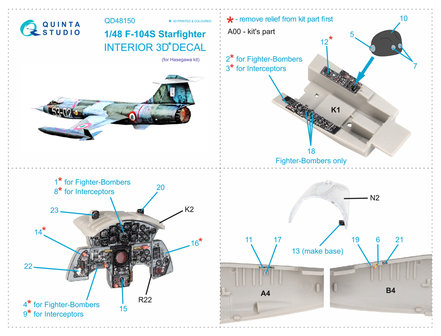 Quinta Studio QD48150 - F-104S 3D-Printed &amp; coloured Interior on decal paper (for Hasegawa kit) - 1:48