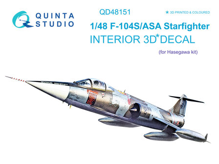 Quinta Studio QD48151 - F-104S-ASA 3D-Printed &amp; coloured Interior on decal paper (for Hasegawa kit) - 1:48