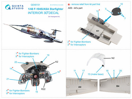 Quinta Studio QD48151 - F-104S-ASA 3D-Printed &amp; coloured Interior on decal paper (for Hasegawa kit) - 1:48