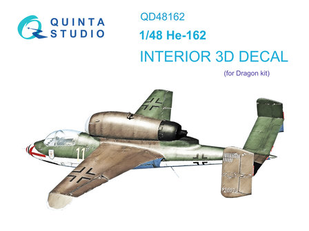 Quinta Studio QD48162 - He 162 3D-Printed &amp; coloured Interior on decal paper (for Dragon kit) - 1:48