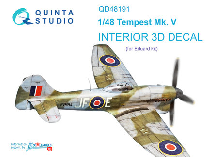 Quinta Studio QD48191 - Tempest Mk.V 3D-Printed &amp; coloured Interior on decal paper (for Eduard kit) - 1:48