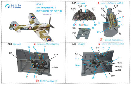 Quinta Studio QD48191 - Tempest Mk.V 3D-Printed &amp; coloured Interior on decal paper (for Eduard kit) - 1:48