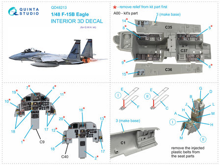 Quinta Studio QD48213 - F-15B 3D-Printed &amp; coloured Interior on decal paper (for GWH kit) - 1:48