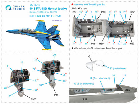 Quinta Studio QD48215 - F/A-18D Early 3D-Printed &amp; coloured Interior on decal paper (for Kinetic kit) - 1:48