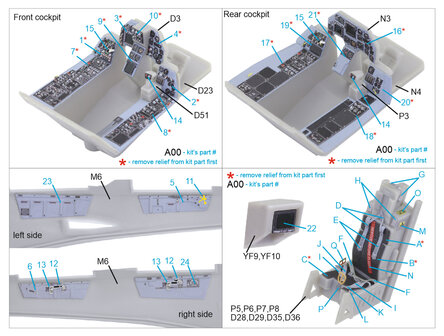 Quinta Studio QD48221 - F-16B 3D-Printed &amp; coloured Interior on decal paper (for Hasegawa kit) - 1:48