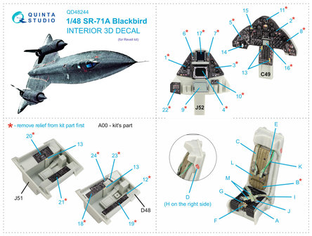 Quinta Studio QD48244 - SR-71A 3D-Printed &amp; coloured Interior on decal paper (for Revell kit) - 1:48