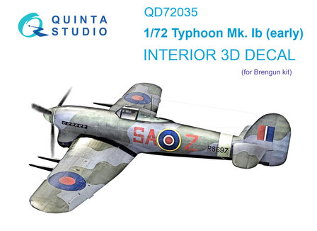 Quinta Studio QD72035 - Hawker Typhoon Mk.1b (early) 3D-Printed &amp; coloured Interior on decal paper (for Brengun kit) - 1:72