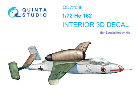 Quinta Studio QD72036 - He 162 3D-Printed &amp; coloured Interior on decal paper (for Special Hobby kit) - 1:72