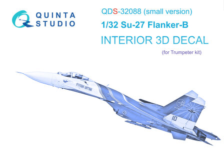 Quinta Studio QDS-32088 - Su-27 3D-Printed &amp; coloured Interior on decal paper (for Trumpeter kit) - Small Version - 1:32