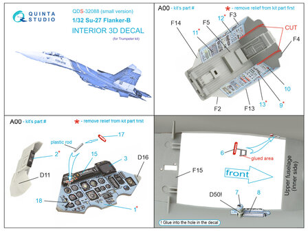 Quinta Studio QDS-32088 - Su-27 3D-Printed &amp; coloured Interior on decal paper (for Trumpeter kit) - Small Version - 1:32